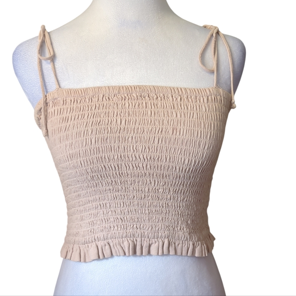 La Hearts Cream Smocked Crop Top 100%Rayon